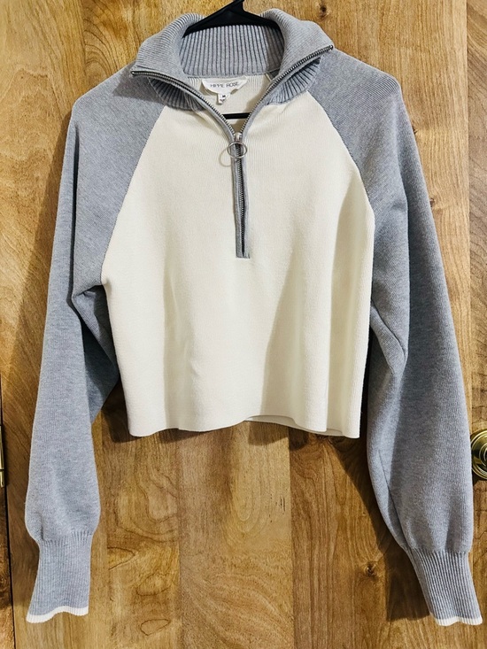 Hippie Rose Tops - Hippie Rose Ivory and Gray Half-Zip Colorblock Pullover